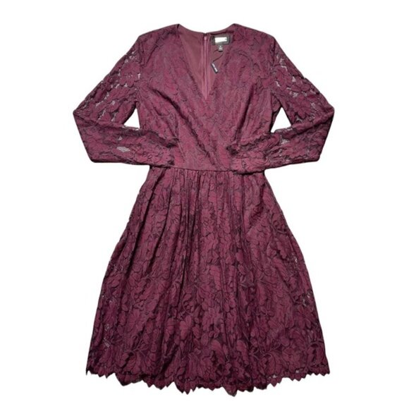 Alexia Admor Maroon Long Sleeve Lace Knee Length Dress S - Picture 1 of 9